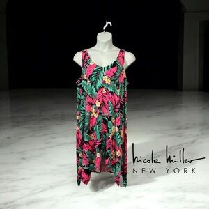 Nicole Miller New York, Plus Size Tropical Dress, 2X, Pink, Black, Green